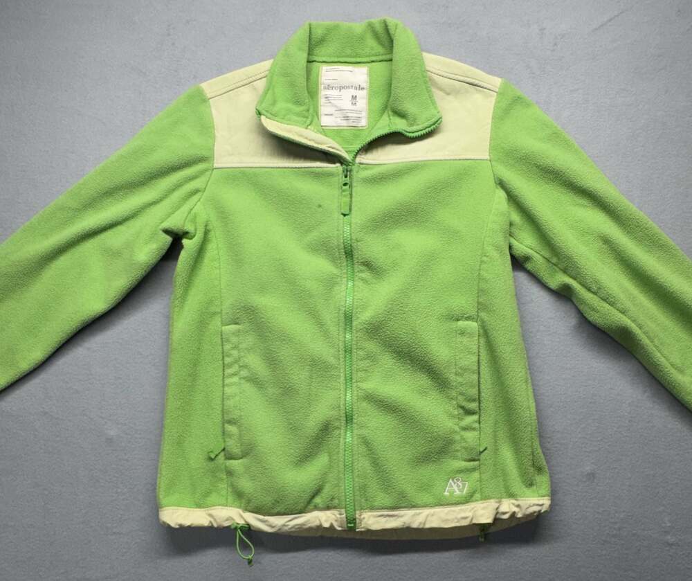 Aeropostale A87 Women's Lime Green Full Zip Fleece Jacket Size Medium